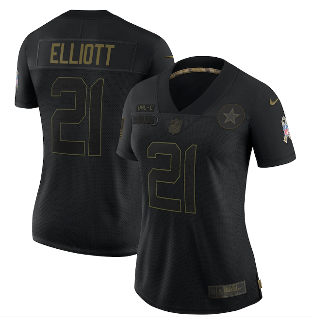 Women's Dallas Cowboys #21 Ezekiel Elliott Black Salute To Service Limited Stitched Jersey（Run Small）